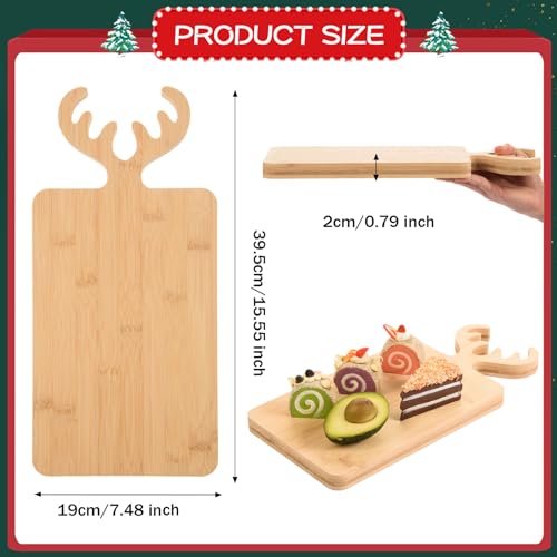 Bamboo Cutting Board with Antler Handle Christmas Wooden Serving Board Bamboo Wood Cheese Charcuterie Board Decorative Carving Cutting Board for AWIZOM