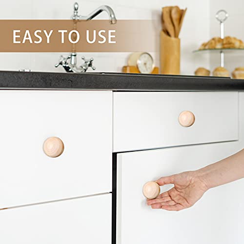 Jetec 30 Pcs Unfinished Wood Ball Knobs Pulls Handles Round Wood Knobs Cabinet Doors Unfinished Wooden Ball Knobs for Kitchen Cabinet Knobs Drawer Jetec