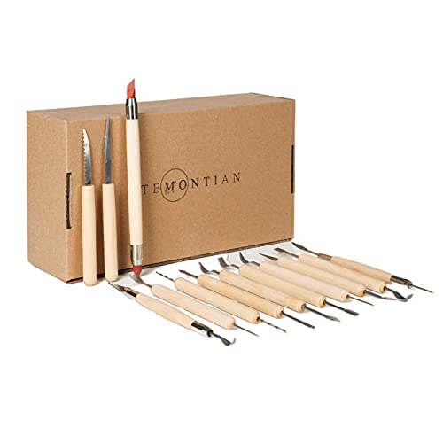 TEMONTIAN Pottery Clay Sculpting Tools,44Pcs Double Sided Polymer Clay Tools, Ceramic Clay Carving Tool Set with Carrying Case Bag for Beginners, TEMONTIAN