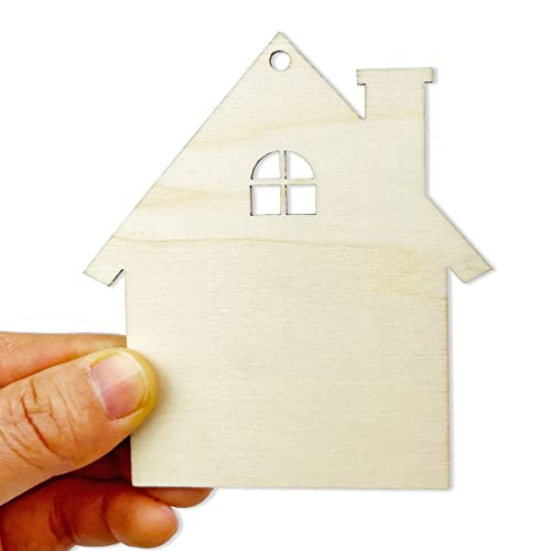 20pcs Unfinished House Wood Cut Out House Wood DIY Crafts Cutouts Blank Wooden House Shaped Hanging Ornaments JEKEJIAJIU