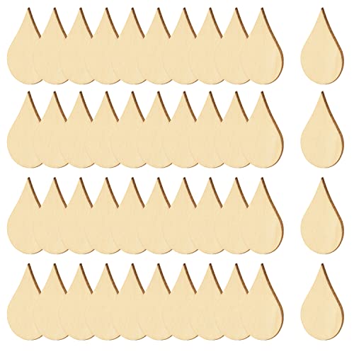 Honbay 40PCS Unfinished Wood Slices Blank Water Drop Shape Discs Wooden Embellishments for Painting DIY Crafts and Home Decoration HONBAY