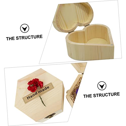 VOSAREA 2pcs Boxes Wooden Soap Flower Boxes Wooden Craft Unfinished Wooden Treasure Chest Retro Hardware Heart-shaped Handmade Box VOSAREA