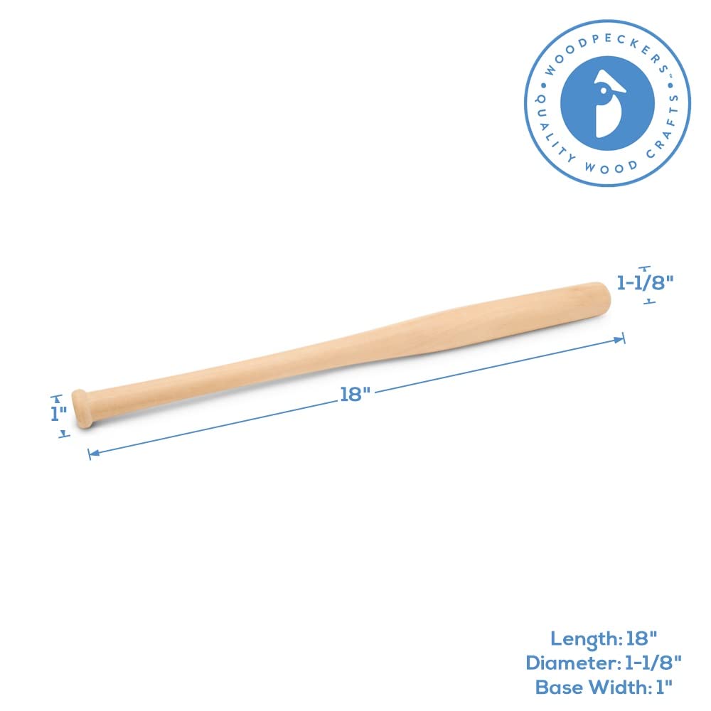 Wood Baseball bat 18 Inch Pack of 2 Unfinished Mini Wood Baseball Bat, Small Bat, Party Decor, Bedroom, Crafts, by Woodpeckers Woodpeckers