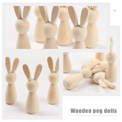 EXCEART 6pcs Wooden Bunny Dolls Unfinished Easter Peg Dolls Rabbit Dolls Figurines Natural Wooden Figures Graffiti Doll Adornments for Party DIY EXCEART