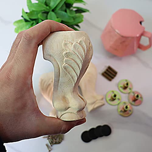 INKNOTE Solid Unfinished Wood Furniture Legs European Style Solid Wood Carving Furniture Replacement Feet for Sofa Cabinet Wardrobe Table Loveseat INKNOTE