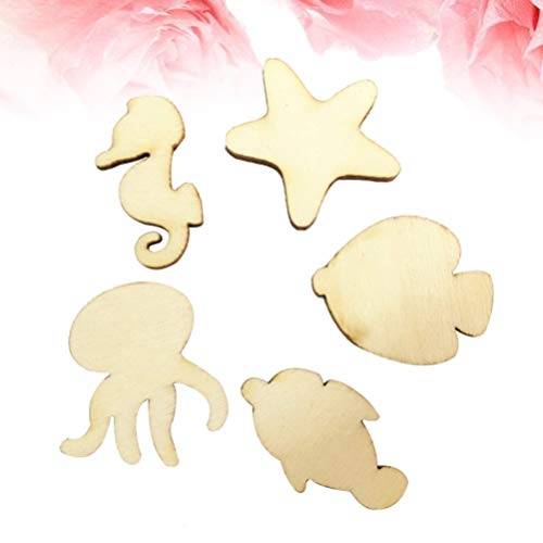 50pcs Pieces Hand Decor Sea Animals Wood Cutouts Animal Wood Embellishments Wooden Ornaments Wooden DIY Crafts Wooden Cutouts Unfinished Animal SUPVOX