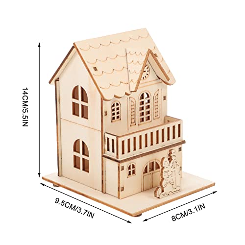 Toyvian 3pcs Christmas Led Light Wooden House with Battery, Unfinished Wooden Christmas Village Mini Houses Micro House Landscape Decors for Toyvian