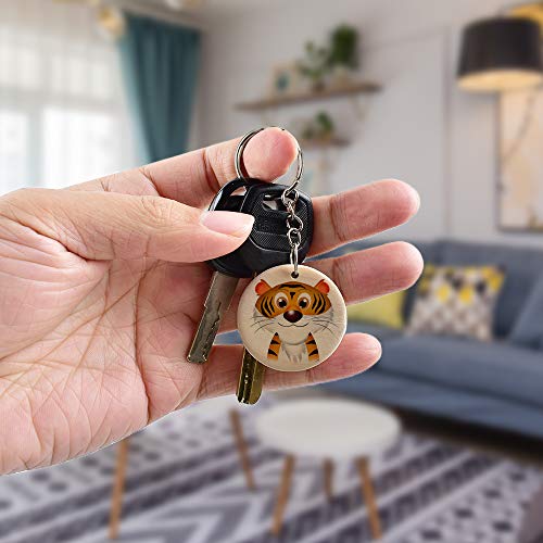 VIOCIWUO 50Pcs Natural Wood Slices Keychain, 1.38 inch Unfinished Wood Sign, Unfinished Log Discs Wooden Circles with 50Pcs Key Rings for DIY Crafts VIOCIWUO