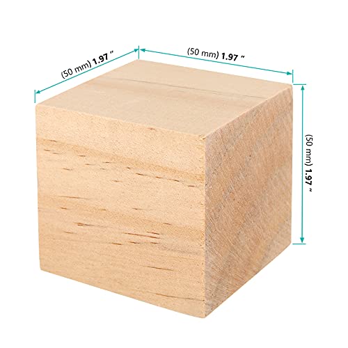 FUNSUEI 50 PCS 2 Inch Wooden Cubes, Unfinished Wood Blocks, Wood Blocks for Crafts, Carving, DIY Projects FUNSUEI