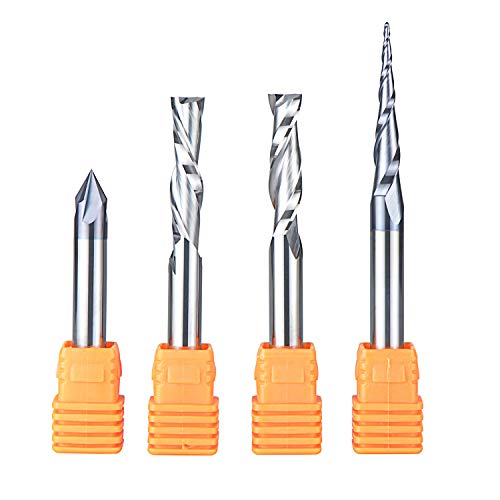 SpeTool CNC Router Bits Carving Set for Wood Profile V Groove Engraving Solid Carbide 1/4 Inch Shank SpeTool
