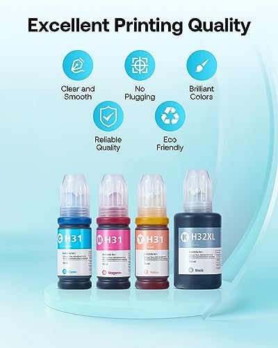 31 32XL Ink Bottle Refill Kit Compatible for HP Smart Tank 5101 7301 7602 7001 6001 Plus 551 651 455 457 450 All-in-One Ink-Tank Printers, 4-Pack JETSIR