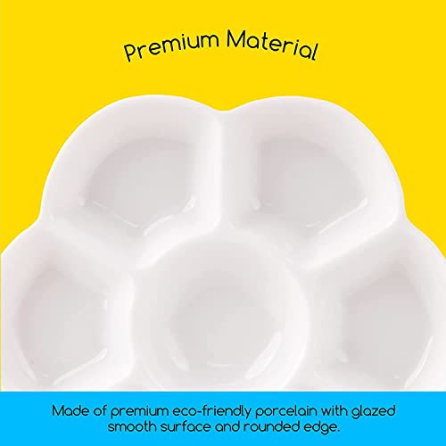 MEEDEN 7-Well Studio Porcelain Paint Palette Tray,Set of 3 w/Color Box, Artist Mixing Colour Tray by 4-3/4 Inches for Watercolor Gouache MEEDEN