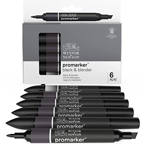 Winsor & Newton ProMarker Set, 6 Count, Blacks + Blender Winsor & Newton