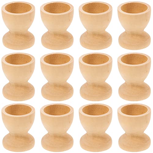 Amosfun 12PCS Wooden Egg Cup Holders Stands DIY Blank Unfinished Wooden Egg Stands Holders 1.1" x 1.3" Amosfun