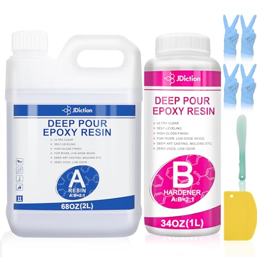 Epoxy Resin Kit, Crystal Clear Deep Pour Epoxy Resin for River Tables, Live Edge and Wood Filler, ¾ Gallon Clear Casting Pourable Epoxy Resin(2:1 Mix JDiction