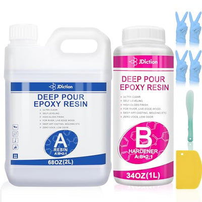 Epoxy Resin Kit, Crystal Clear Deep Pour Epoxy Resin for River Tables, Live Edge and Wood Filler, ¾ Gallon Clear Casting Pourable Epoxy Resin(2:1 Mix