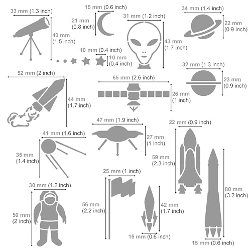 Aleks Melnyk #23 Metal Journal Stencil, Rocket Ship, Alien Head Stencil Small, Space Stencil for Painting, Constellation, Planet, UFO, Template Wood - WoodArtSupply