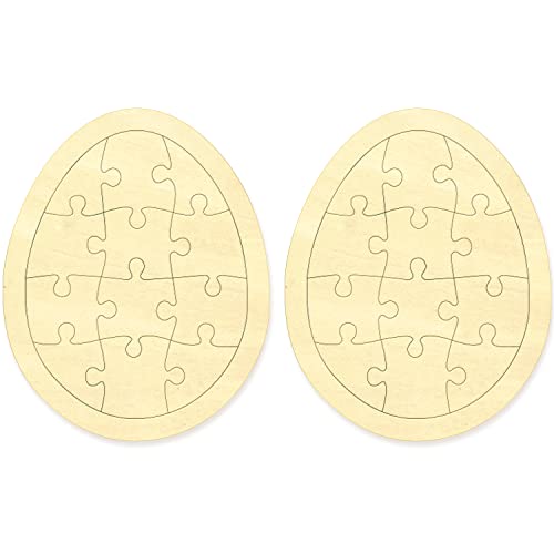 Easter Egg Blank Puzzle with 12 Pieces to Draw on Pack of 2, Each Piece is Unique, Blank Wooden Jigsaw Puzzles with Puzzle Tray for Crafts & DIY, MoinKidz