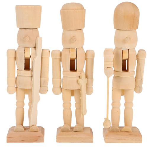 BESPORTBLE 3Pcs Christmas Wooden Unfinished Nutcracker Figurines DIY Blank Unpainted Nutcracker Puppet Nutcracker Soldier Ornament for Christmas BESPORTBLE
