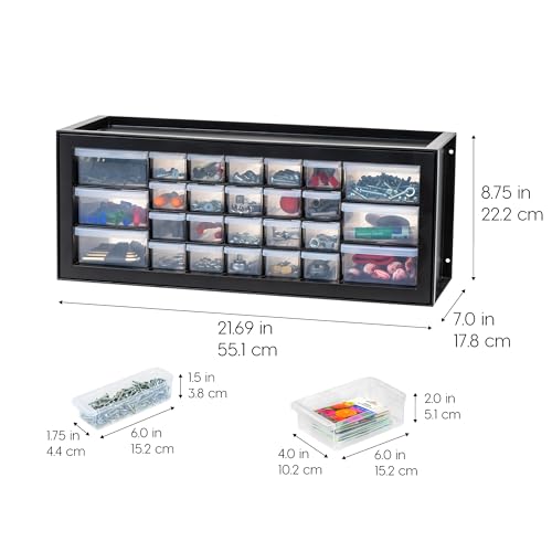 IRIS USA 26 Drawer Stackable Storage Cabinet for Hardware Crafts and Toys, 21.69-Inch W x 7-Inch D x 8.75-Inch H, Black - Small Organizer Utility IRIS