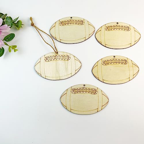 30pcs Unfinished Football Wood Cutouts Football Wood DIY Crafts Cutouts Blank Wooden Football Shaped Hanging Ornaments JEKEJIAJIU