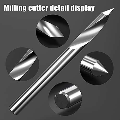 HUHAO Spiral 60 Degree V Groove Engraving Tool Flat Bottom CNC Router Bits 1/8 Inch Shank for Aluminum MDF Hard Wood Copper 5PCS HUHAO