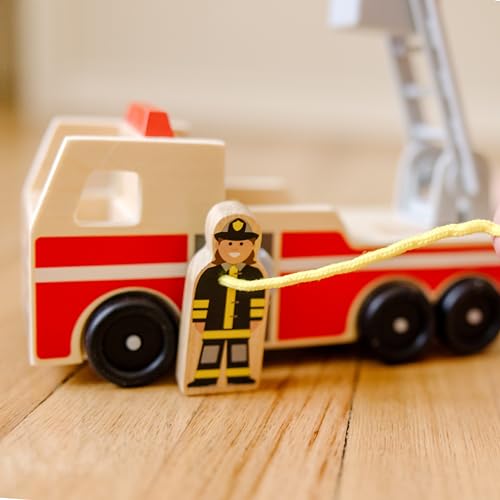 Melissa & Doug Wooden Fire Truck With 3 Firefighter Play Figures - Fire Truck Toys For Kids, Toddler Toy For Pretend Play, Classic Wooden Toys For Melissa & Doug
