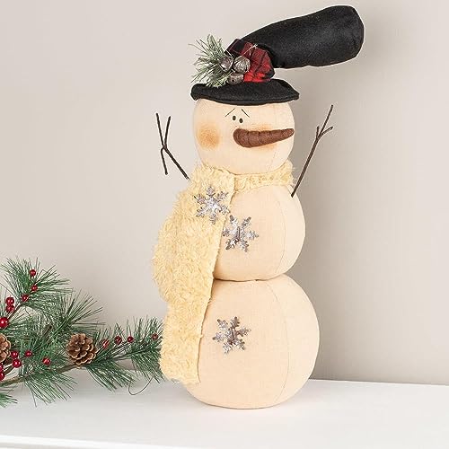 Factory Direct Craft Rustic Muslin Snowman with Top Hat and Rusty Bells Primitive Fabric Snowman for Christmas Decorations and Holiday Gifting Factory Direct Craft