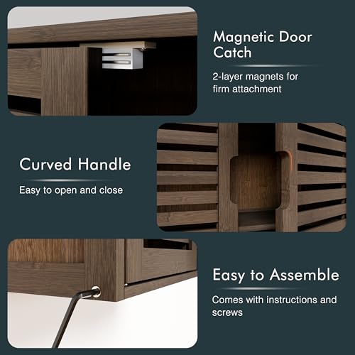 HITNET Walnut Wall-Mounted Medicine Cabinet with Bamboo Shelves - Stylish Bathroom Storage Organizer HITNET