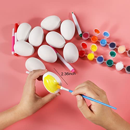 Max Fun 50 Pcs White Blank Easter Eggs Ornaments Bulk Decoration for Craft Hanging Plastic Artificial Eggs with Rope DIY Painting Decorating Basket Max Fun