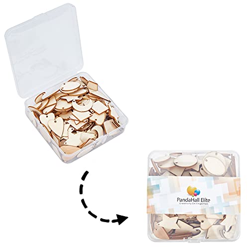 PH PandaHall 160pcs 8 Styles Undyed Wood Pendants Small Natural Star Moon Shapes for Earring Necklace Jewelry DIY Craft Making Tree Ornaments Hanging PH PandaHall