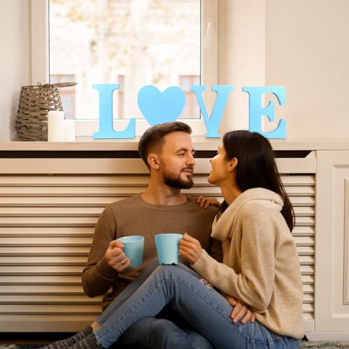 AOCEAN 6 Inch Blue Wood Letters Unfinished Wood Letters for Wall Decor Decorative Standing Letters Slices Sign Board Decoration for Craft Home Party AOCEAN