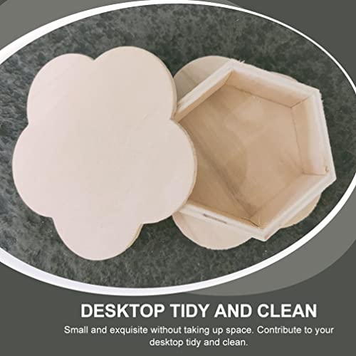 VOSAREA 2Pcs Wooden Storage Boxes Unfinished Hexagon Shaped Jewelry Box with Flower Lid Vintage Trinket Box Key Holder Container Case Jar for Earring VOSAREA