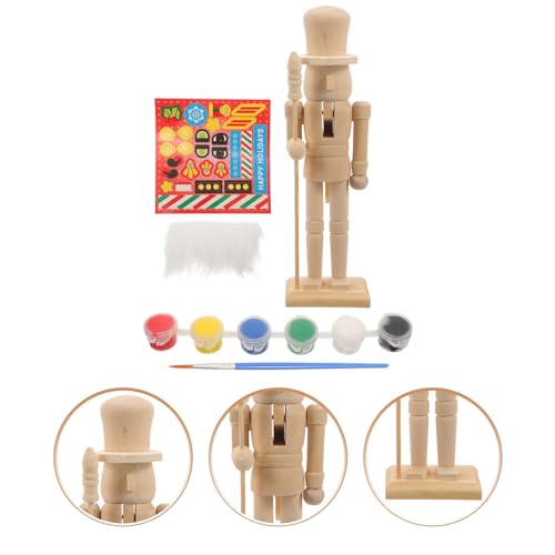 Tofficu Unfinished Wood Nutcracker Figures, 1 Set 18cm DIY Unpainted Nutcracker Ornaments Christmas Craft Blank Paint Toy Hanging Soldier Puppets for Tofficu