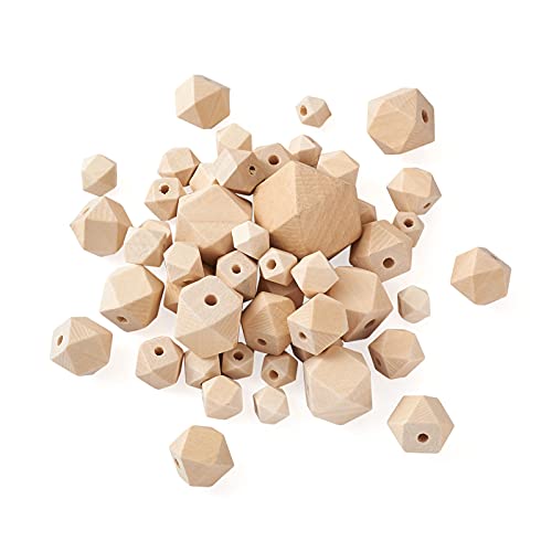 Craftdady 145pcs Unfinished Geometric Wood Spacer Beads Unpainted Natural Wood Faceted Polygon Loose Beads 8 Sizes for Craft Jewelry Making Home Craftdady