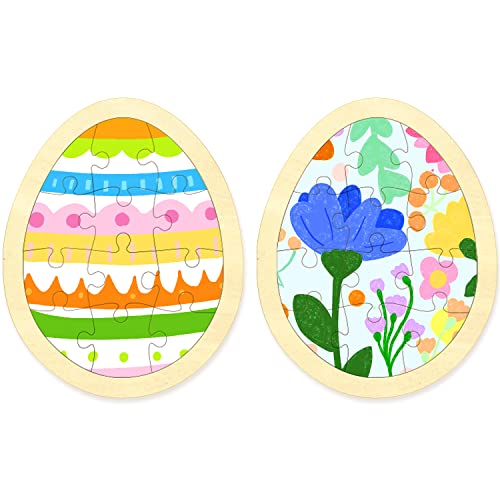 Easter Egg Blank Puzzle with 12 Pieces to Draw on Pack of 2, Each Piece is Unique, Blank Wooden Jigsaw Puzzles with Puzzle Tray for Crafts & DIY, MoinKidz