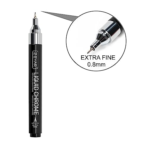 ZEYAR Liquid Chrome Marker Paint Marker, Silver Mirror Pen for smooth surfaces, High-gloss Mirrored display effects, Needle Extra Fine (3) ZEYAR