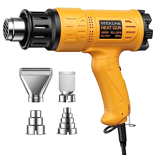 SEEKONE Heat Gun 1800W Hot Air Gun Variable Temperature Control for 2-Temp Settings 122℉~1202℉(50℃- 650℃) with 4 Nozzels for Crafts, Vinyl Wrap, SEEKONE