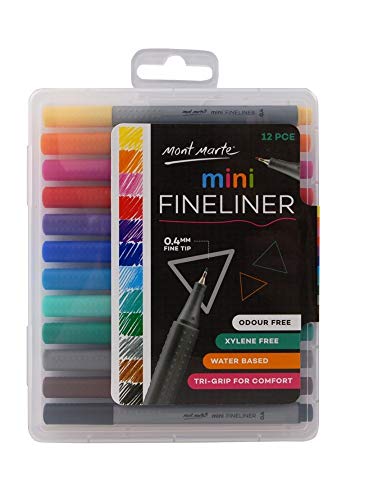 Mont Marte Mini Fineliner 12pce Set, Tri Grip, Odour Free Mont Marte