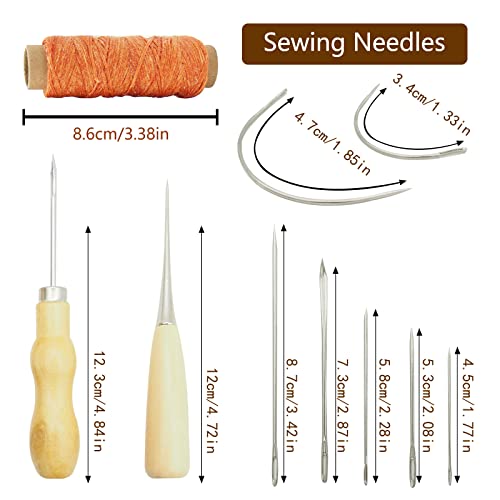 PLANTIONAL Leather Working Tools for Beginners: Professional Leather Craft Kit with Waxed Thread Groover Awl Stitching Punch for Leathercraft Adults PLANTIONAL