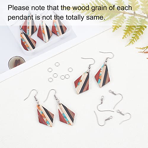 OLYCRAFT 48 Pcs Resin Wood Earring Pendants Rhombus Vintage Wood Earring Charms Resin Wood Jewelry Findings Wooden Dangle Earring Making Kit for OLYCRAFT