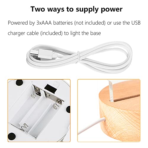 HYNNIO 4 Pack 3D Led Night Light Lamp Base, 3D Wood Light Base, Includes Remote Control, Charger Cable, Adjustable 7 Colors Lights Base HYNNIO