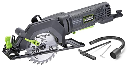 Genesis GCS445SE 4.0 Amp 4-1/2" Compact Circular Saw with 24T Carbide-Tipped Blade, Rip Guide, Vacuum Adapter, and Blade Wrench Genesis