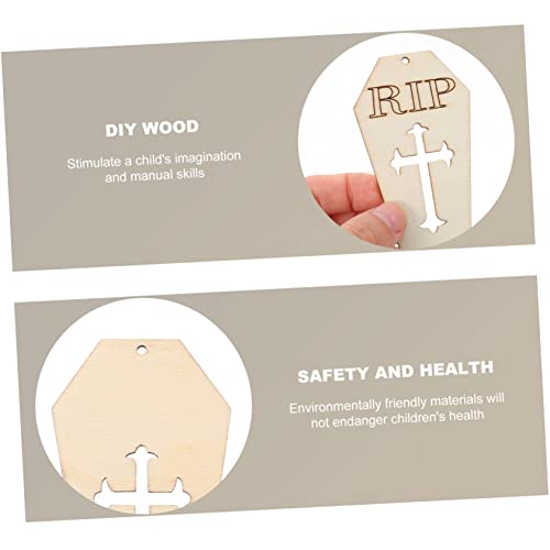 Happyyami 50pcs Ghost Festival Sign Unfinished Wood Chips Unfinished Wood Cutout Halloween Coffin Cutoutcs Halloween Coffin Slices Rip Coffin Wood Happyyami