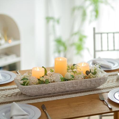 Hanobe Decorative Wood Dough Bowl: Wooden Centerpiece Table Decorations Natural Candle Holder Tray Decor Rustic Unfinished Hand Turned Trough Hanobe