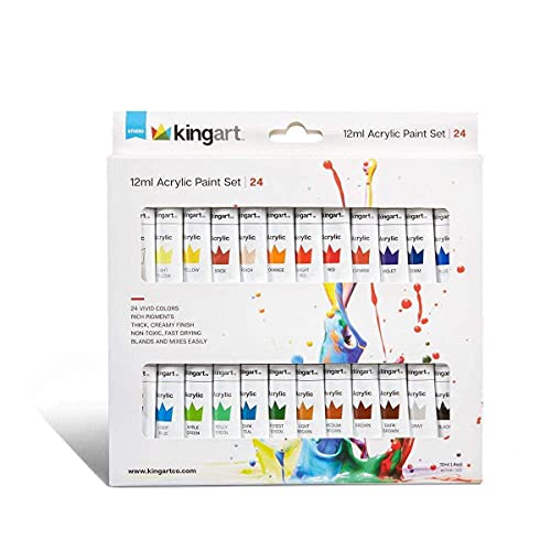 KINGART Studio Acrylic Paint, 12ml (.4oz), Set of 24 Colors KINGART