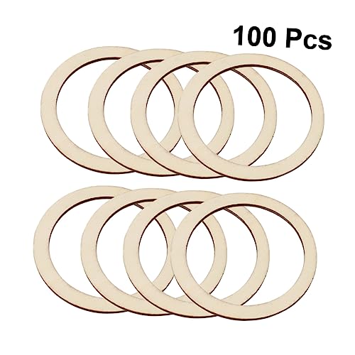 TEHAUX 100pcs Scrapbooking Embellishments Unfinished Wood Circles Wreath Frame Wood Blanks Ring Wooden Linking Rings Charms Unfinished Wood DIY Craft TEHAUX