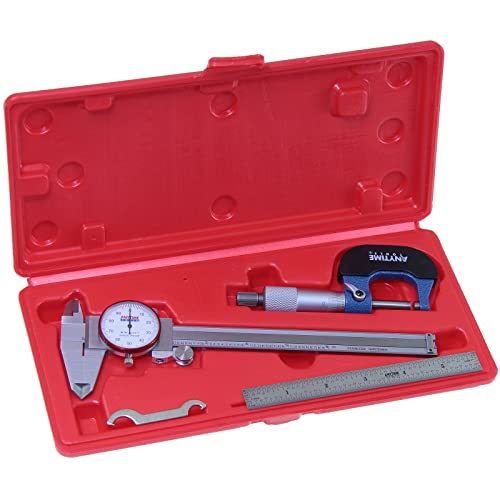Anytime Tools Dial Caliper/Micrometer/Stainless Steel Ruler Professional Machinist Inspection Tool Set Anytime Tools