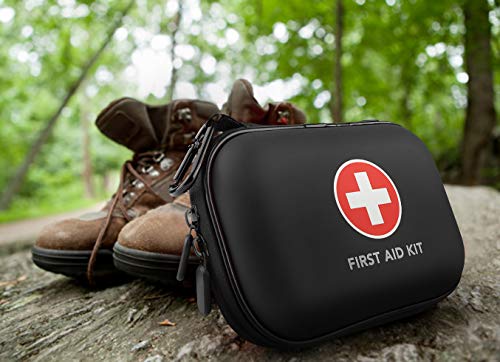 Mini First Aid Kit, 100 Pieces Water-Resistant Hard Shell Small Case - Perfect for Travel, Outdoor, Home, Office, Camping, Hiking, Car (Black) THRIAID
