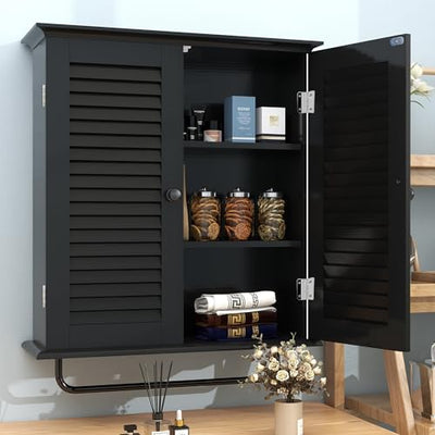 TaoHFE Bathroom Cabinet Wall Mounted Designer Bathroom Wall Cabinet Medicine Cabinet with Double Shutter Doors 3 Tier Adjustable Shelf with Towel